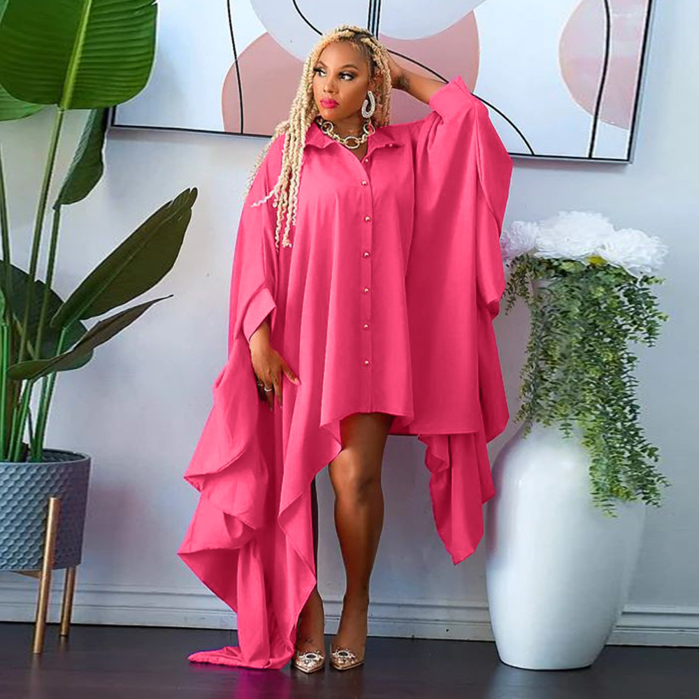 CM.YAYA Women Batwing Long Sleeve Asymmetrical Loose Shirt Style Maxi Long Dress Fashion Vintage Autumn Winter Female Dresses