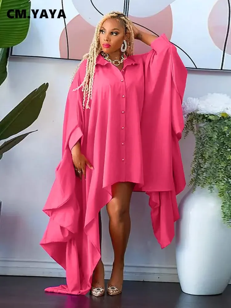 CM.YAYA Women Batwing Long Sleeve Asymmetrical Loose Shirt Style Maxi Long Dress Fashion Vintage Autumn Winter Female Dresses CM.YAYA Women Batwing Long Sleeve Asymmetrical Loose Shirt Style Maxi Long Dress Fashion Vintage Autumn Winter Female Dresses