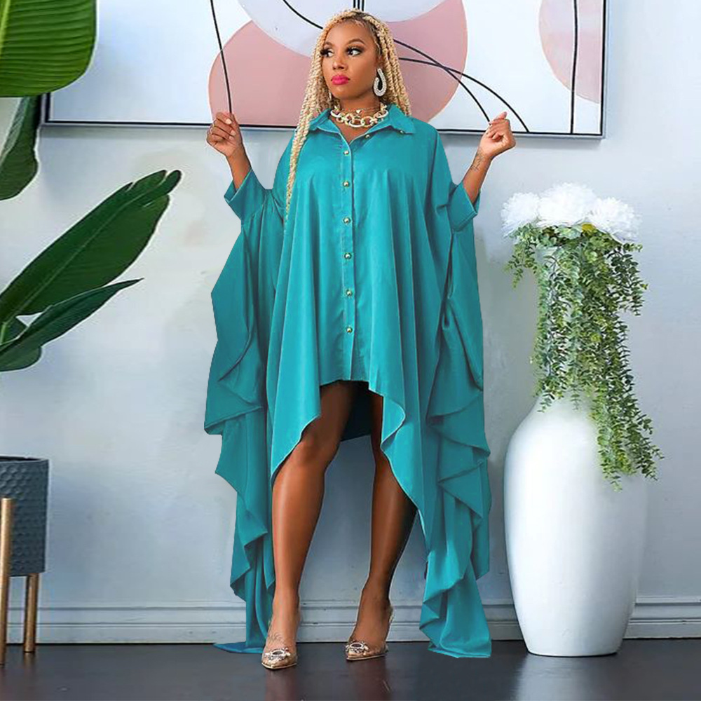 CM.YAYA Women Batwing Long Sleeve Asymmetrical Loose Shirt Style Maxi Long Dress Fashion Vintage Autumn Winter Female Dresses