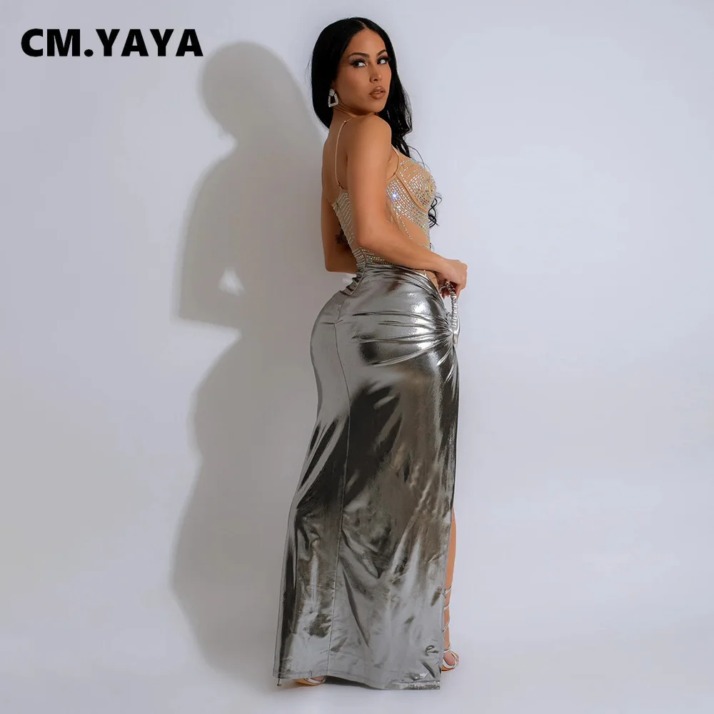CM.YAYA Summer Sleeveless Split Rhinestone Long Dress mesh see through Fashion Evening Vestidos Sexy Party Club Birthday Dresses CM.YAYA Summer Sleeveless Split Rhinestone Long Dress mesh see through Fashion Evening Vestidos Sexy Party Club Birthday Dresses