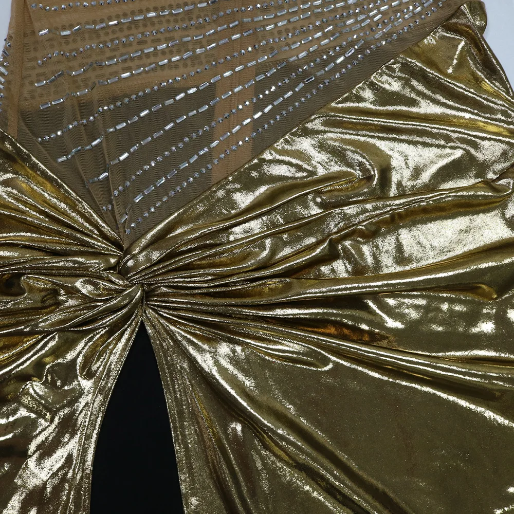 CM.YAYA Summer Sleeveless Split Rhinestone Long Dress mesh see through Fashion Evening Vestidos Sexy Party Club Birthday Dresses