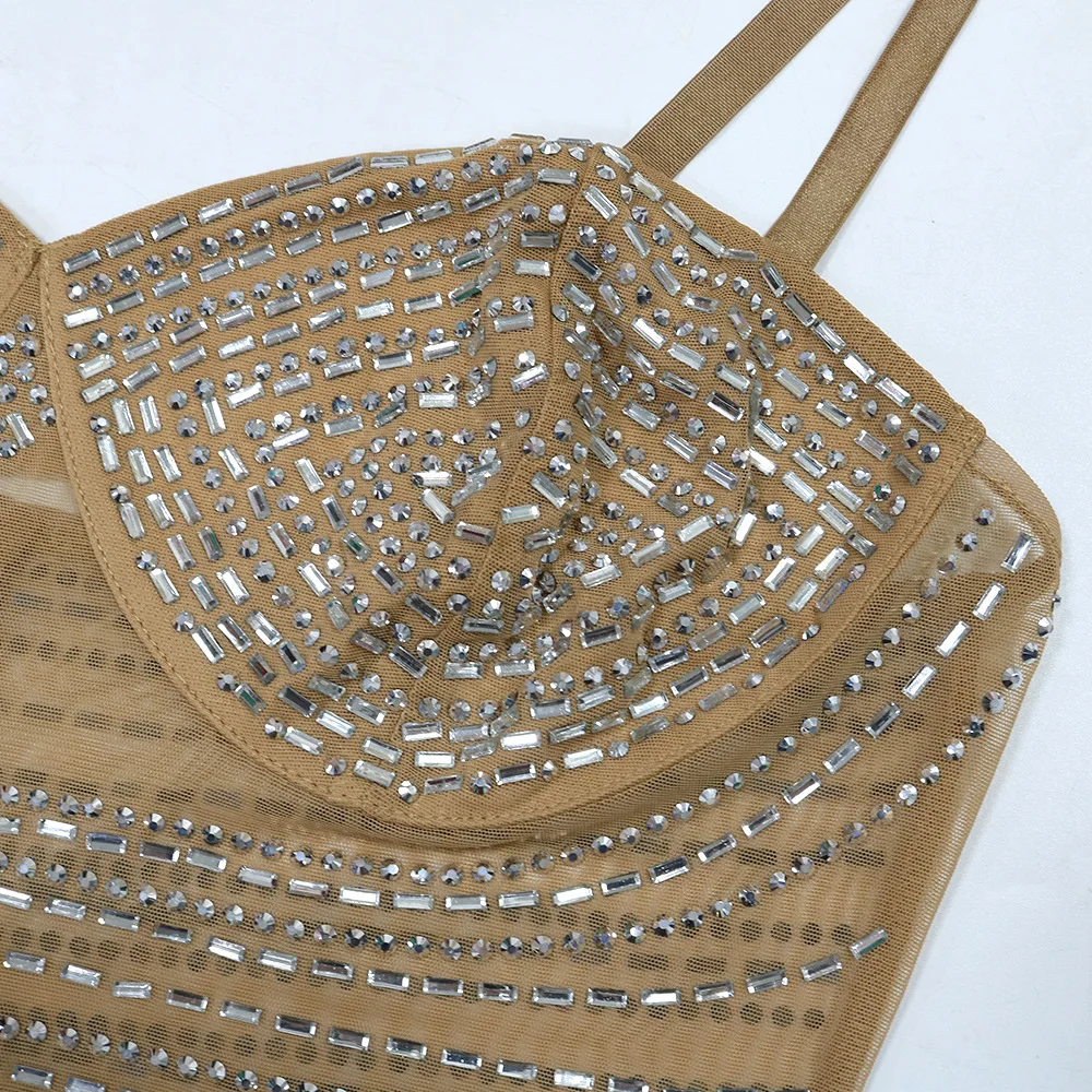 CM.YAYA Summer Sleeveless Split Rhinestone Long Dress mesh see through Fashion Evening Vestidos Sexy Party Club Birthday Dresses