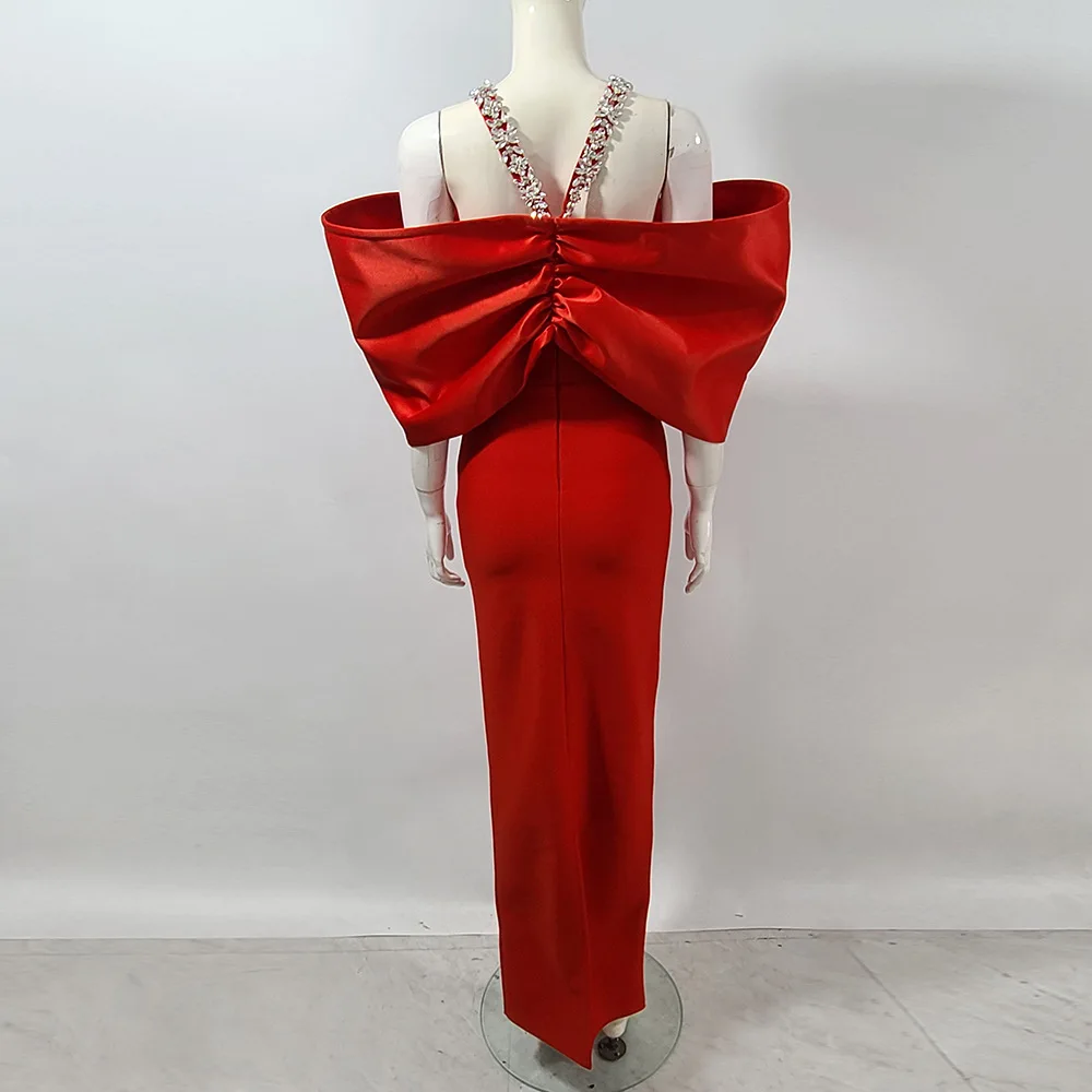 CM.YAYA Women Crystal Diamonds Hot Rhinestones Halter Neck Bodycon Midi Maxi Long Dress 2025 Sexy Holiday Party Birthday Dresses