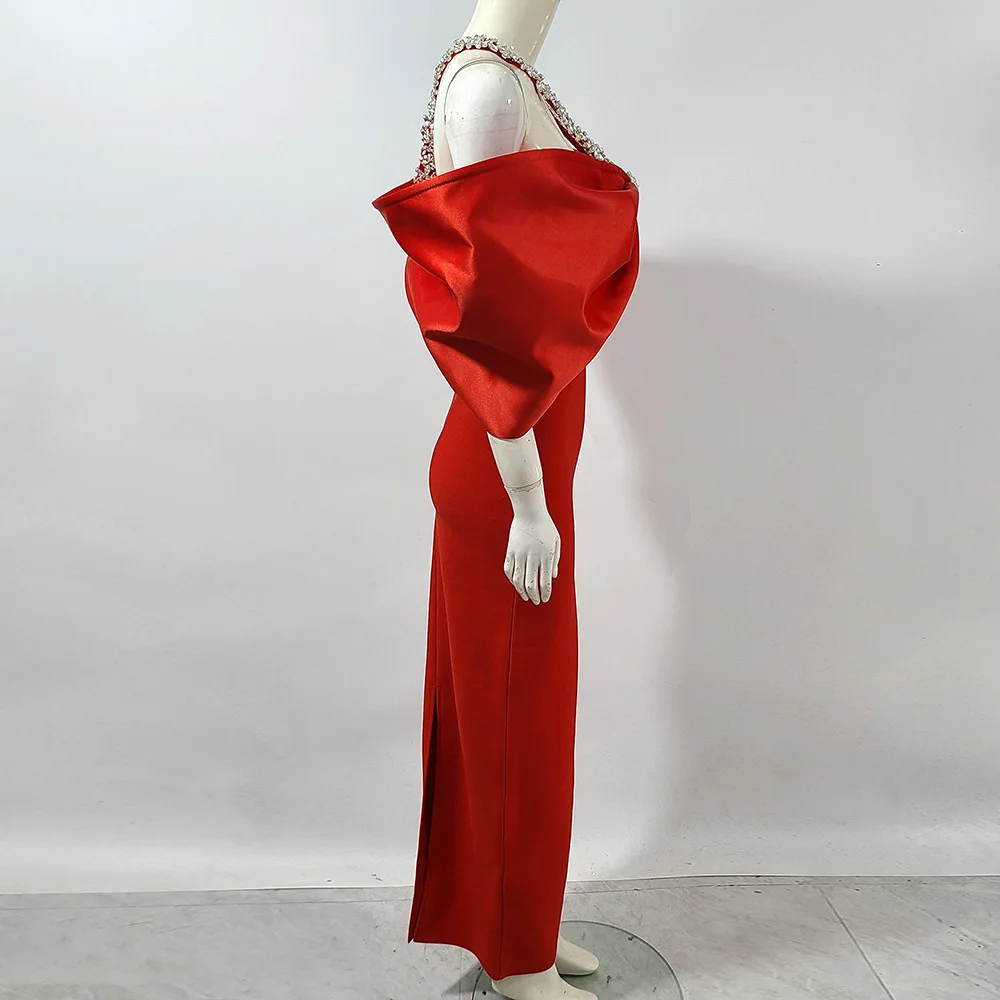 CM.YAYA Women Crystal Diamonds Hot Rhinestones Halter Neck Bodycon Midi Maxi Long Dress 2025 Sexy Holiday Party Birthday Dresses