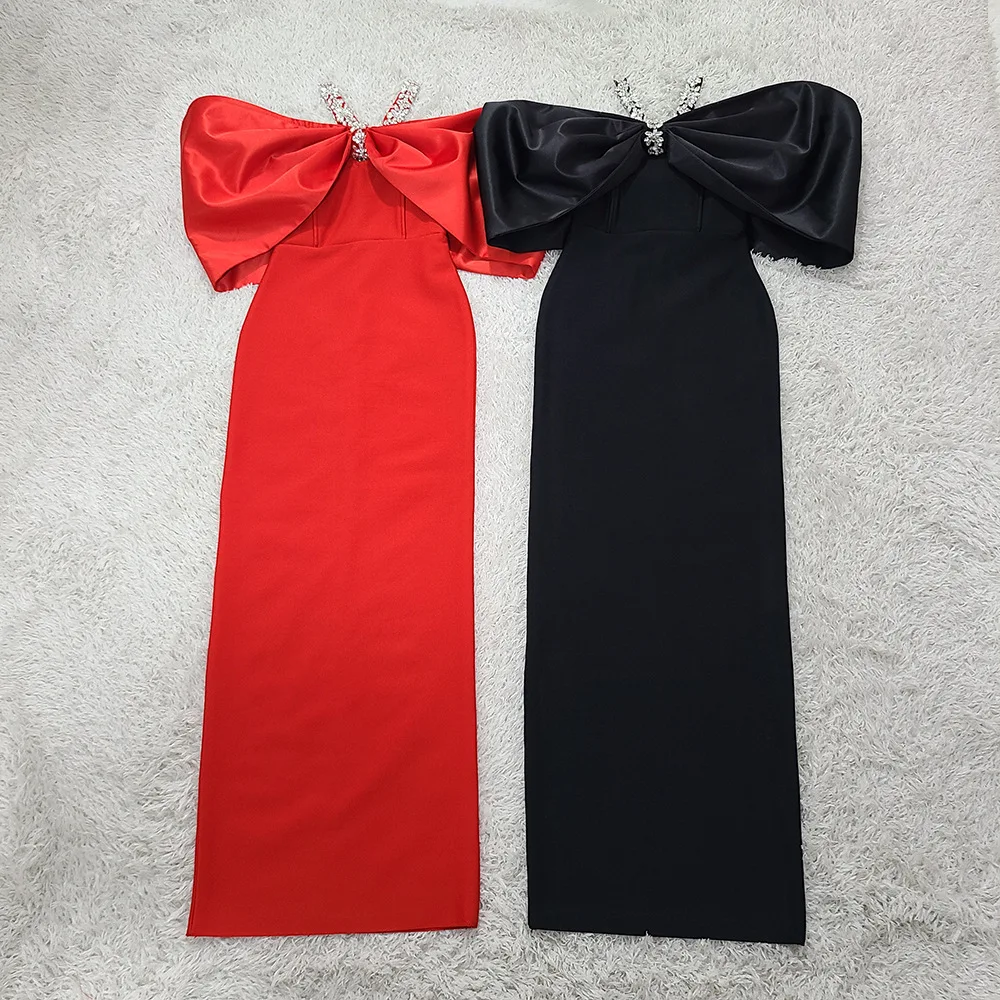 CM.YAYA Women Crystal Diamonds Hot Rhinestones Halter Neck Bodycon Midi Maxi Long Dress 2025 Sexy Holiday Party Birthday Dresses