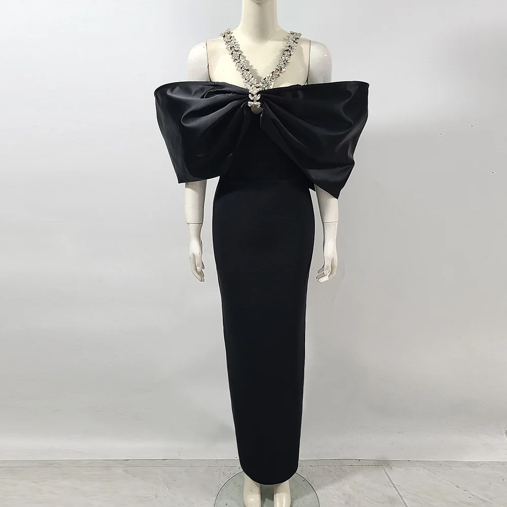 CM.YAYA Women Crystal Diamonds Hot Rhinestones Halter Neck Bodycon Midi Maxi Long Dress 2025 Sexy Holiday Party Birthday Dresses