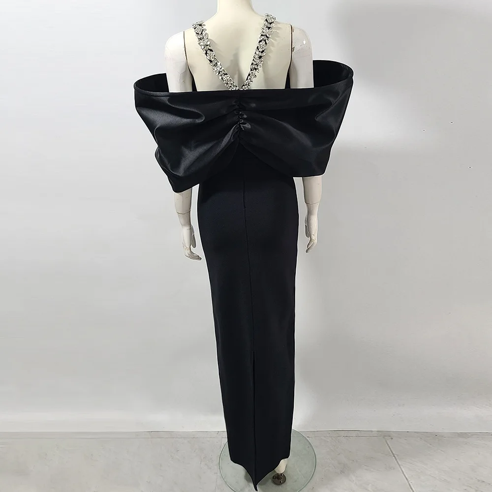 CM.YAYA Women Crystal Diamonds Hot Rhinestones Halter Neck Bodycon Midi Maxi Long Dress 2025 Sexy Holiday Party Birthday Dresses