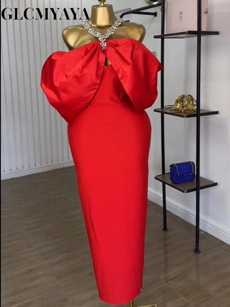 CM.YAYA Women Crystal Diamonds Hot Rhinestones Halter Neck Bodycon Midi Maxi Long Dress 2025 Sexy Holiday Party Birthday Dresses