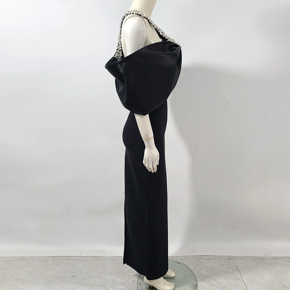 CM.YAYA Women Crystal Diamonds Hot Rhinestones Halter Neck Bodycon Midi Maxi Long Dress 2025 Sexy Holiday Party Birthday Dresses