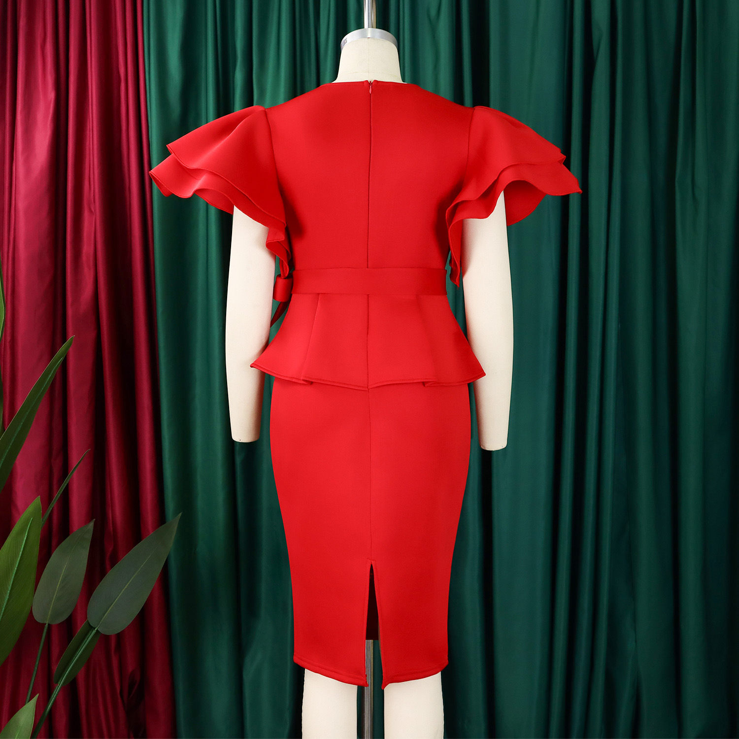 CM.YAYA Women Short Sleeve V-neck Belt High Waist Midi Dress 2025 Summer Africa OL Work Evening Sexy Party Dresses Vestidos