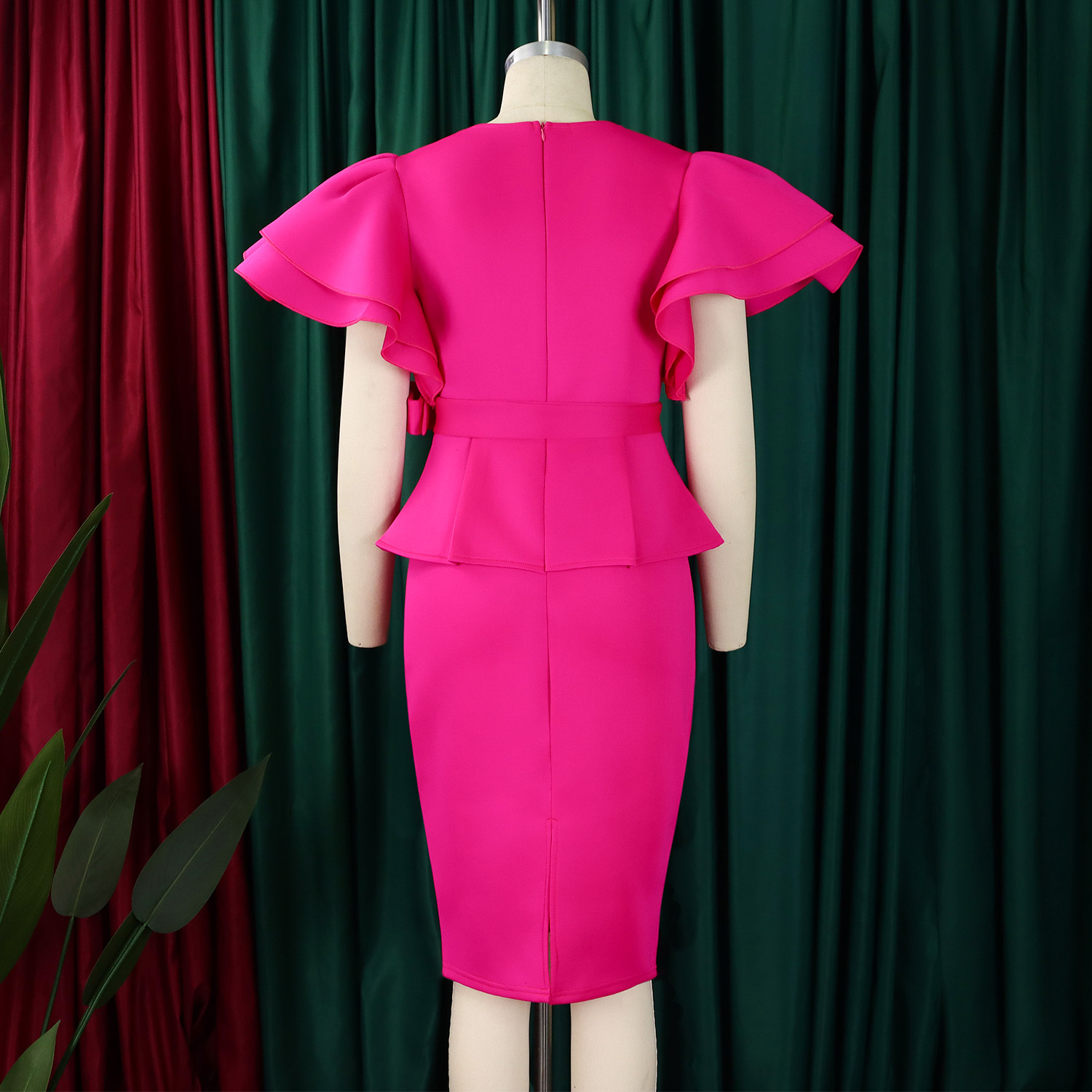 CM.YAYA Women Short Sleeve V-neck Belt High Waist Midi Dress 2025 Summer Africa OL Work Evening Sexy Party Dresses Vestidos CM.YAYA Women Short Sleeve V-neck Belt High Waist Midi Dress 2025 Summer Africa OL Work Evening Sexy Party Dresses Vestidos