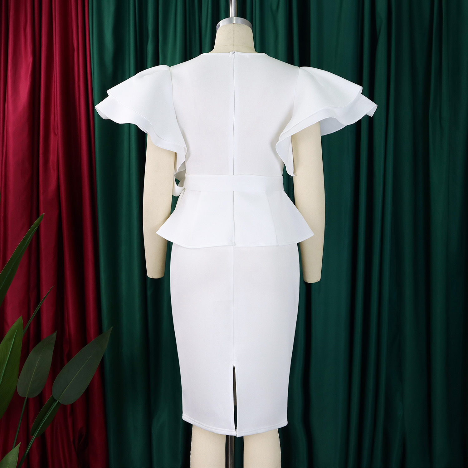 CM.YAYA Women Short Sleeve V-neck Belt High Waist Midi Dress 2025 Summer Africa OL Work Evening Sexy Party Dresses Vestidos