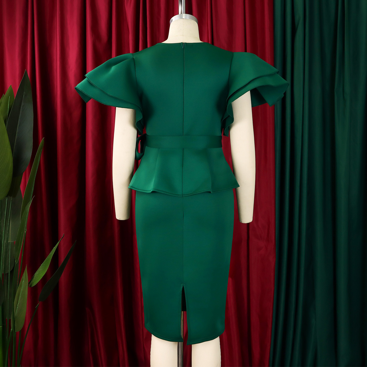 CM.YAYA Women Short Sleeve V-neck Belt High Waist Midi Dress 2025 Summer Africa OL Work Evening Sexy Party Dresses Vestidos