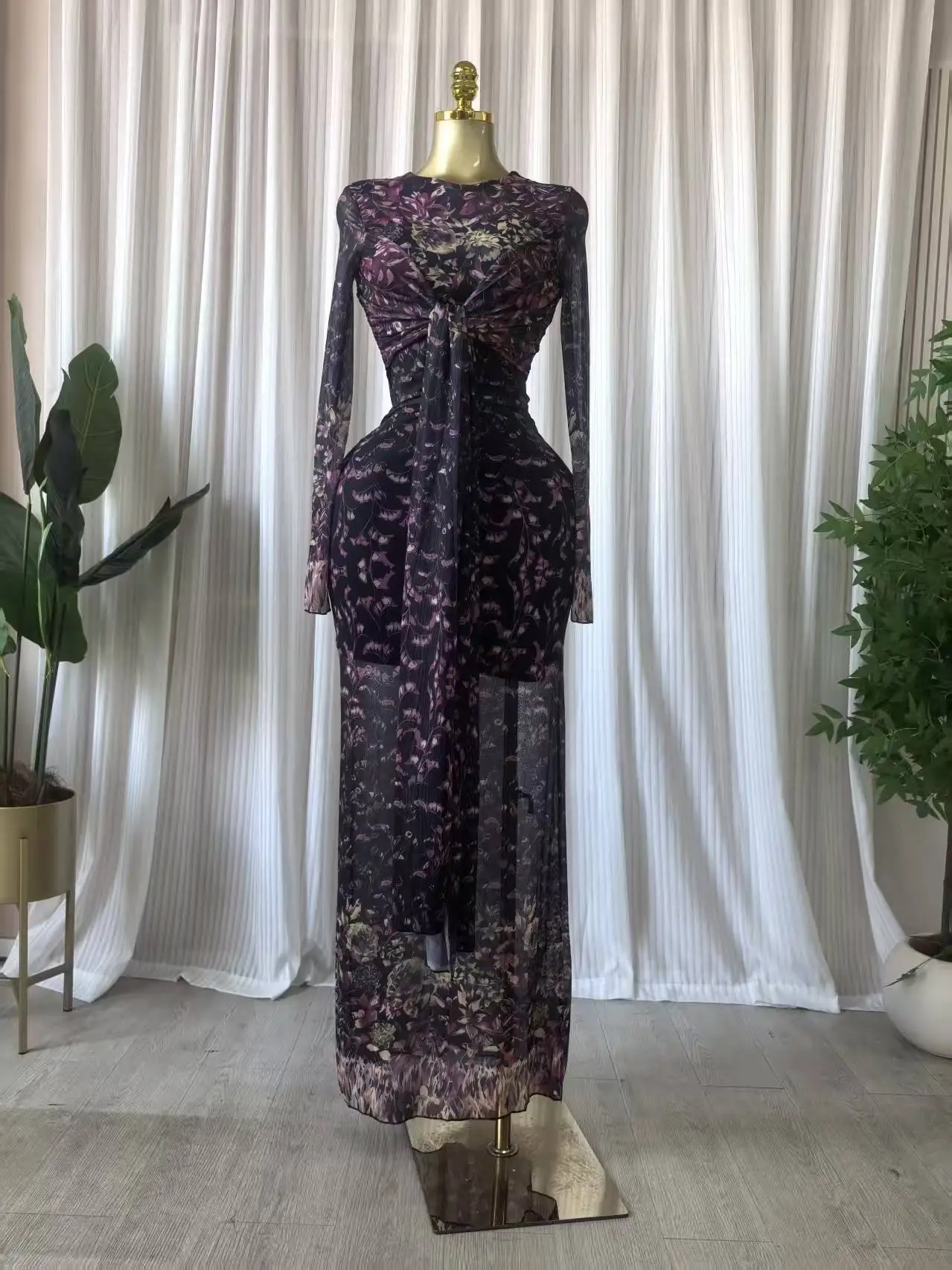 GLCMYAYA Women 3D Floral Printed Long Sleeve Multi-wear Bodycon Midi Maxi Dress 2026 Street Beach Holiday Long Dresses Vestido