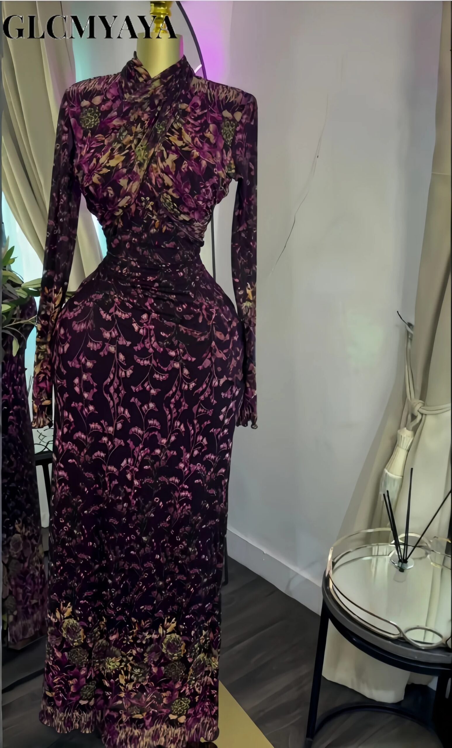 GLCMYAYA Women 3D Floral Printed Long Sleeve Multi-wear Bodycon Midi Maxi Dress 2026 Street Beach Holiday Long Dresses Vestido