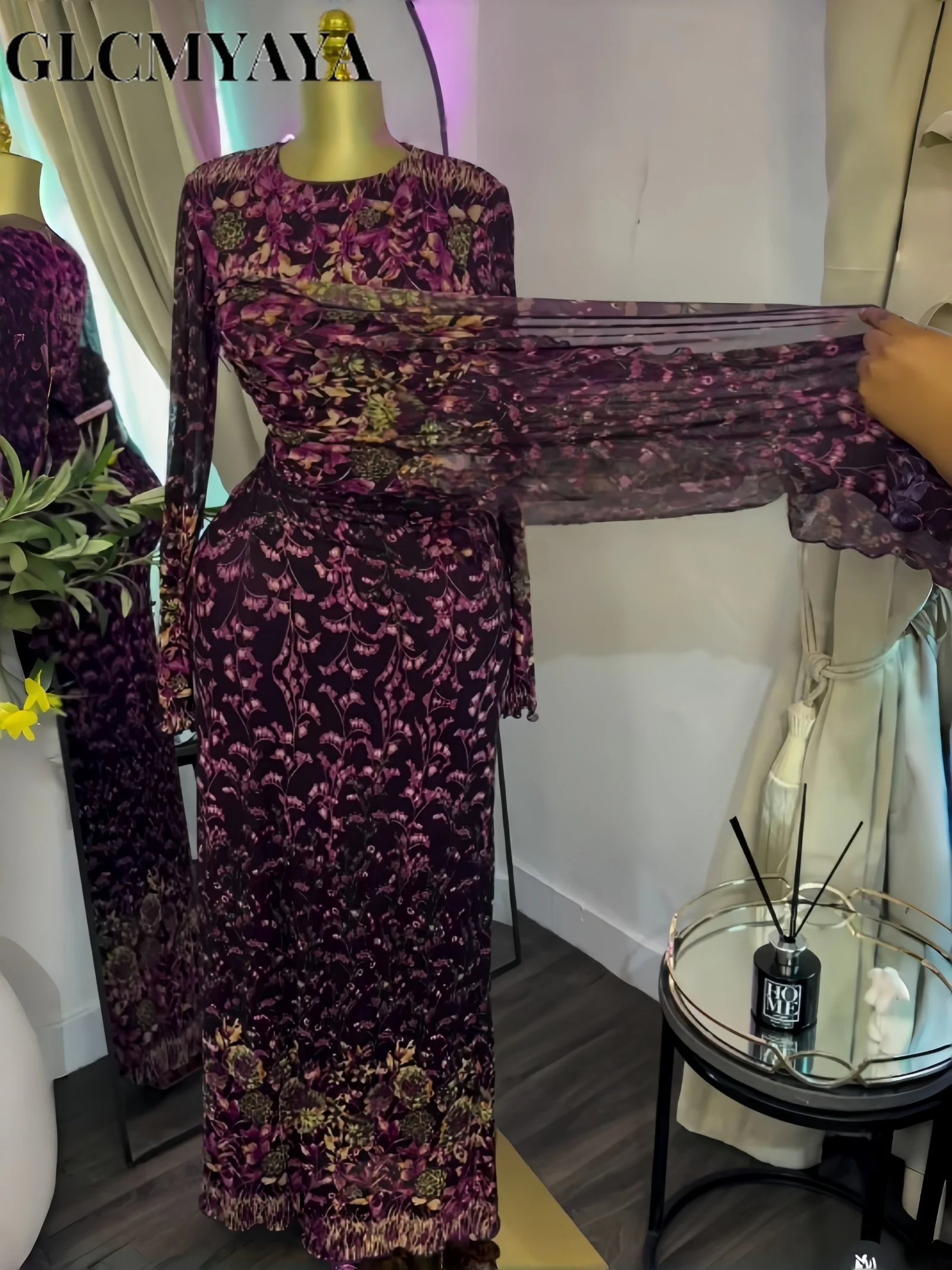 GLCMYAYA Women 3D Floral Printed Long Sleeve Multi-wear Bodycon Midi Maxi Dress 2026 Street Beach Holiday Long Dresses Vestido