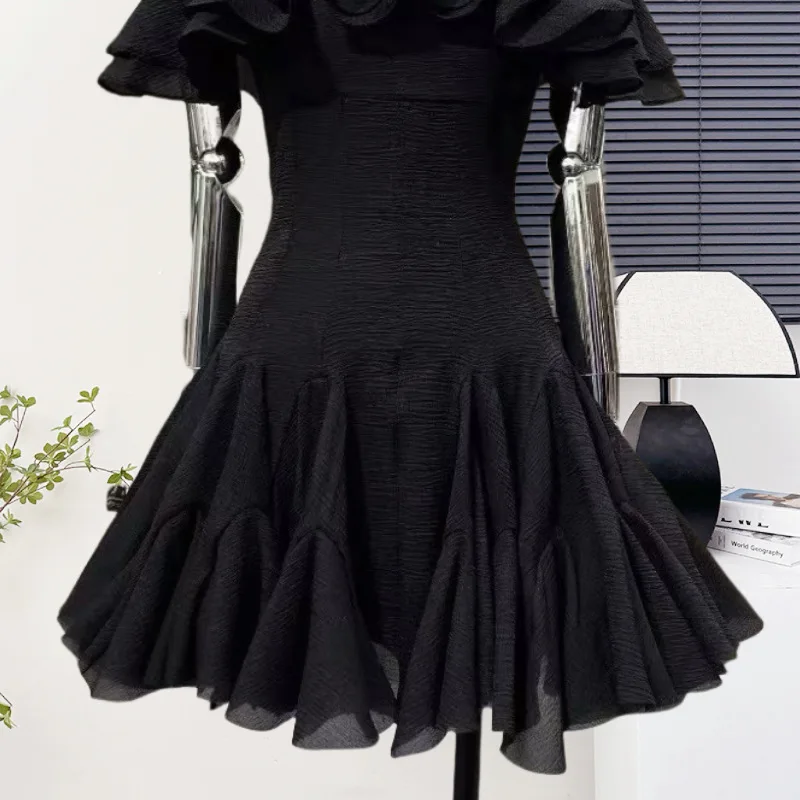 CM.YAYA Women Ruffles Butterfly Off Shoulder Ruffles Hem Big Swing Tunic Mini Dress 2025 Summer Birthday Sexy Party Dresses