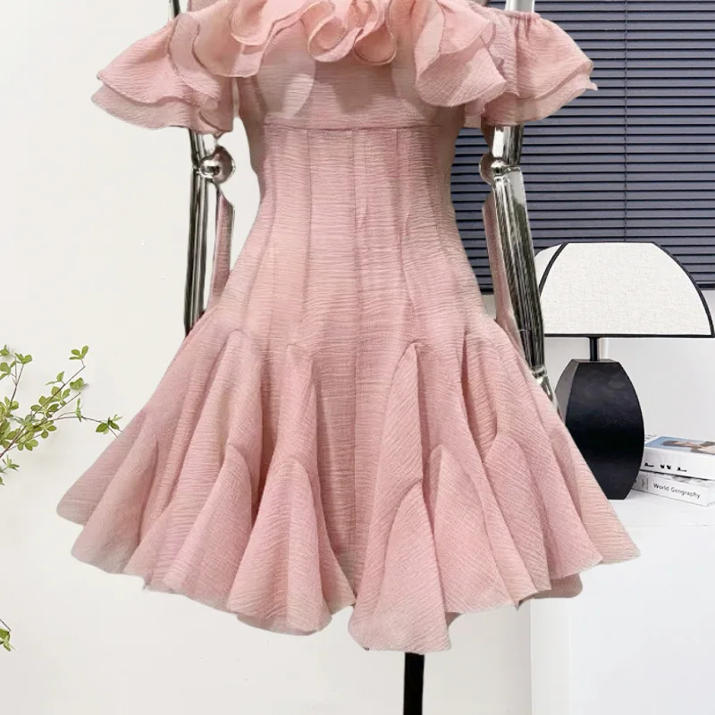 CM.YAYA Women Ruffles Butterfly Off Shoulder Ruffles Hem Big Swing Tunic Mini Dress 2025 Summer Birthday Sexy Party Dresses