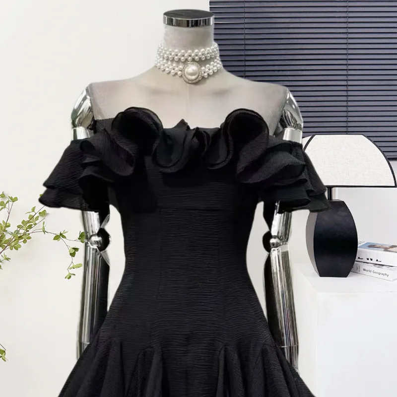 CM.YAYA Women Ruffles Butterfly Off Shoulder Ruffles Hem Big Swing Tunic Mini Dress 2025 Summer Birthday Sexy Party Dresses