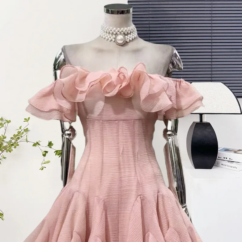 CM.YAYA Women Ruffles Butterfly Off Shoulder Ruffles Hem Big Swing Tunic Mini Dress 2025 Summer Birthday Sexy Party Dresses