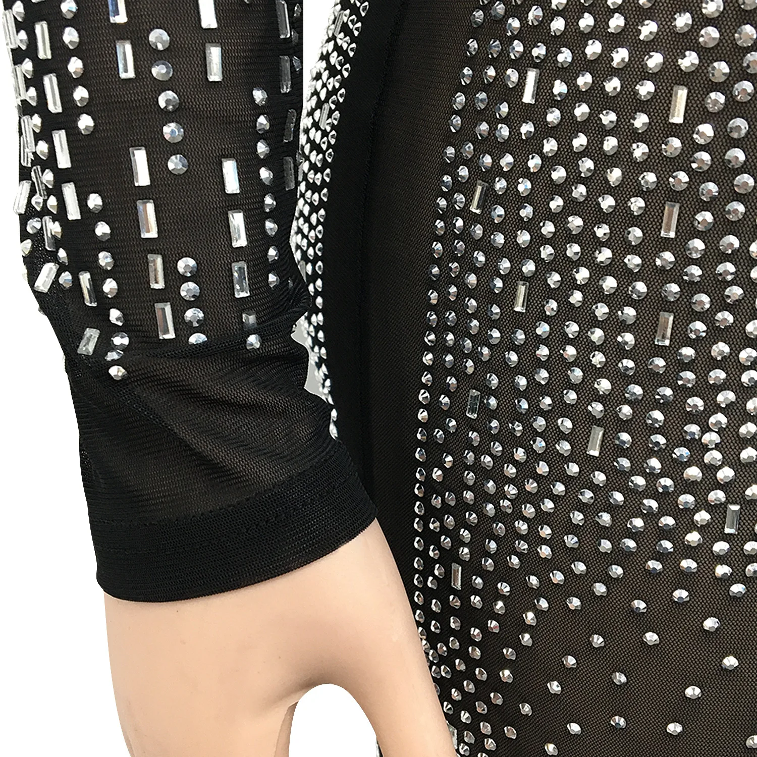 CM.YAYA Women Mesh See Though Hot Rhinestones Diamonds Patchwork Maxi Midi Dress Sexy Party Long Skirts Suit Matching Set