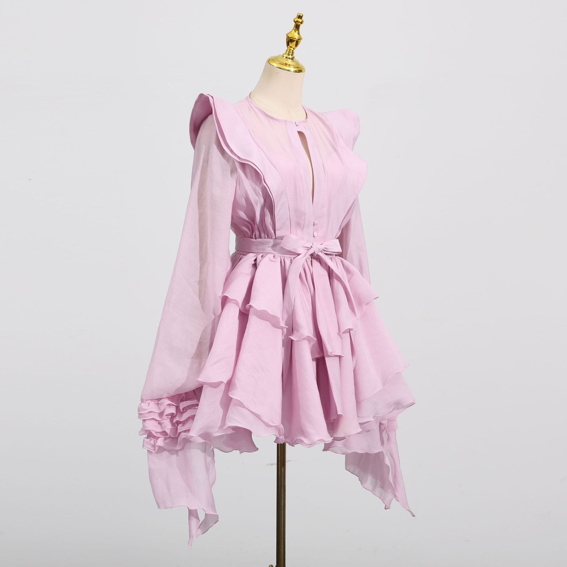 CM.YAYA Women Cascading Ruffles Smock Cutout Front Long Sleeve Mini Dress 2026 Street Party Education Holiday Dresses Vestidos CM.YAYA Women Cascading Ruffles Smock Cutout Front Long Sleeve Mini Dress 2026 Street Party Education Holiday Dresses Vestidos