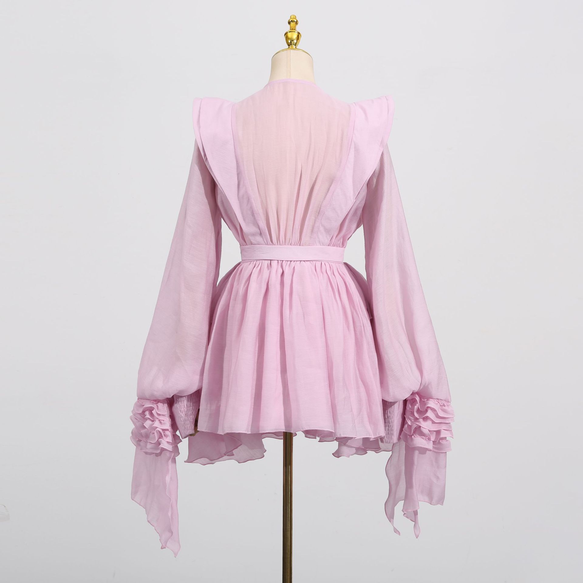 CM.YAYA Women Cascading Ruffles Smock Cutout Front Long Sleeve Mini Dress 2026 Street Party Education Holiday Dresses Vestidos