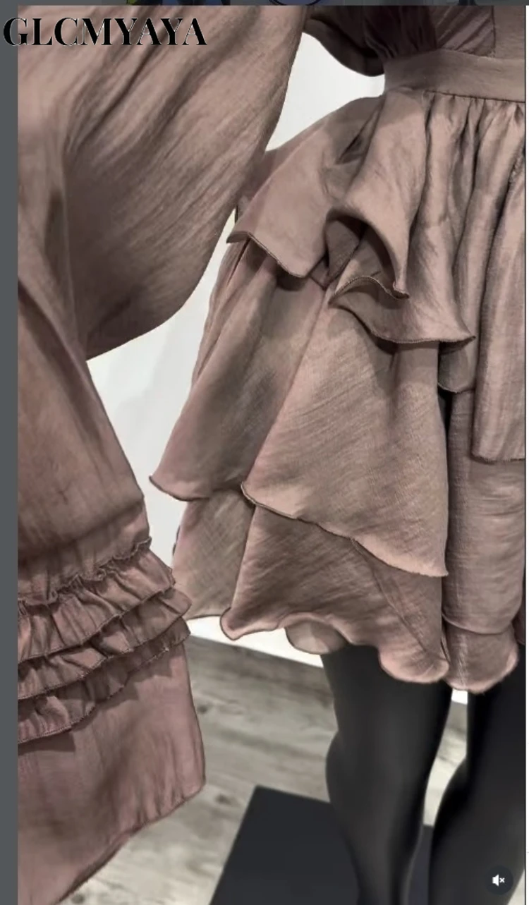 CM.YAYA Women Cascading Ruffles Smock Cutout Front Long Sleeve Mini Dress 2026 Street Party Education Holiday Dresses Vestidos