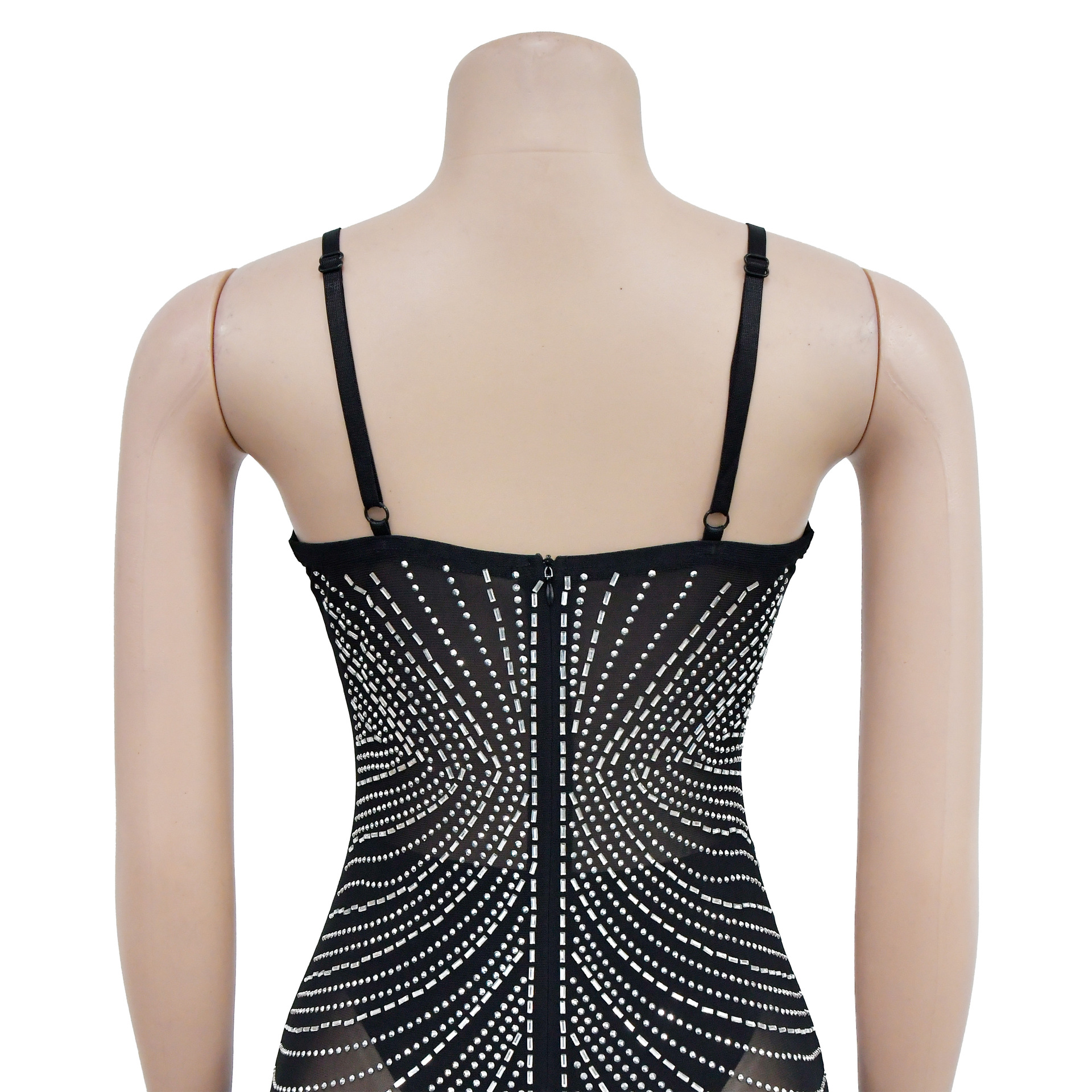 CM.YAYA Women Mesh See Though Diamonds Hot Drill Sleeveless Strap Bodycon Maxi Dress 2023 Sexy Party Evening Vestidos Dresses