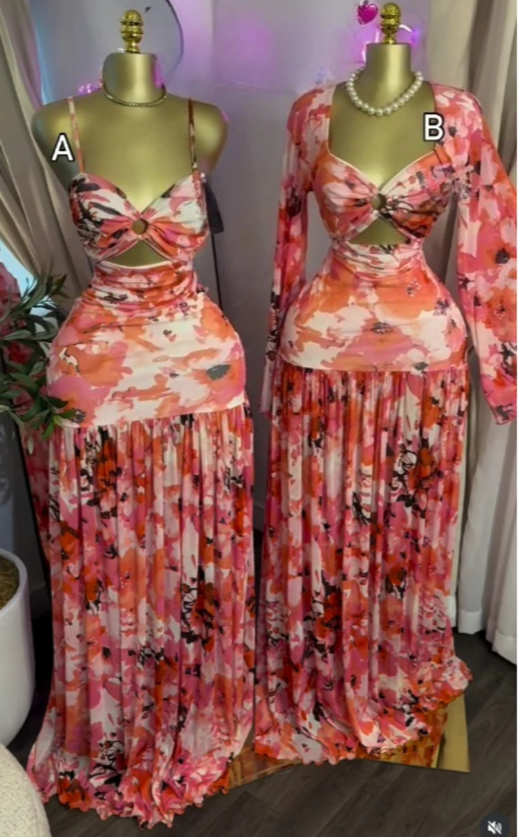 CM.YAYA Women Sleeveless Floral Printed V-neck Strap Ruffles Maxi Bodycon Dress 2026 Street Beach Even Birthday Party Dresses