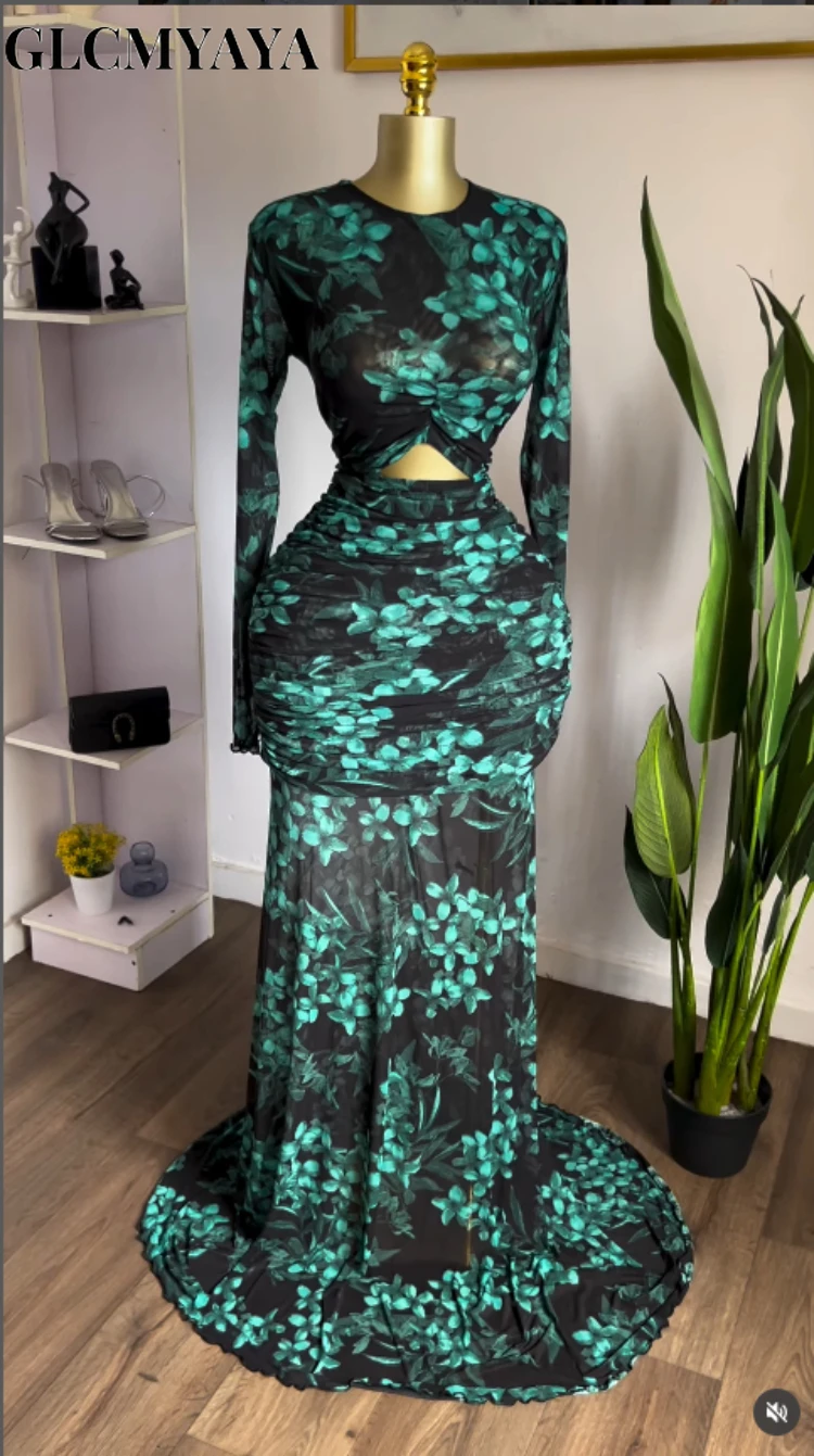 GLCMYAYA Women Floral Printed Bodycon Cutout Front Stacked Ruched Ruffles Mermaid Maxi Dress 2026 Parties Long Dresses Vestidos GLCMYAYA Women Floral Printed Bodycon Cutout Front Stacked Ruched Ruffles Mermaid Maxi Dress 2026 Parties Long Dresses Vestidos
