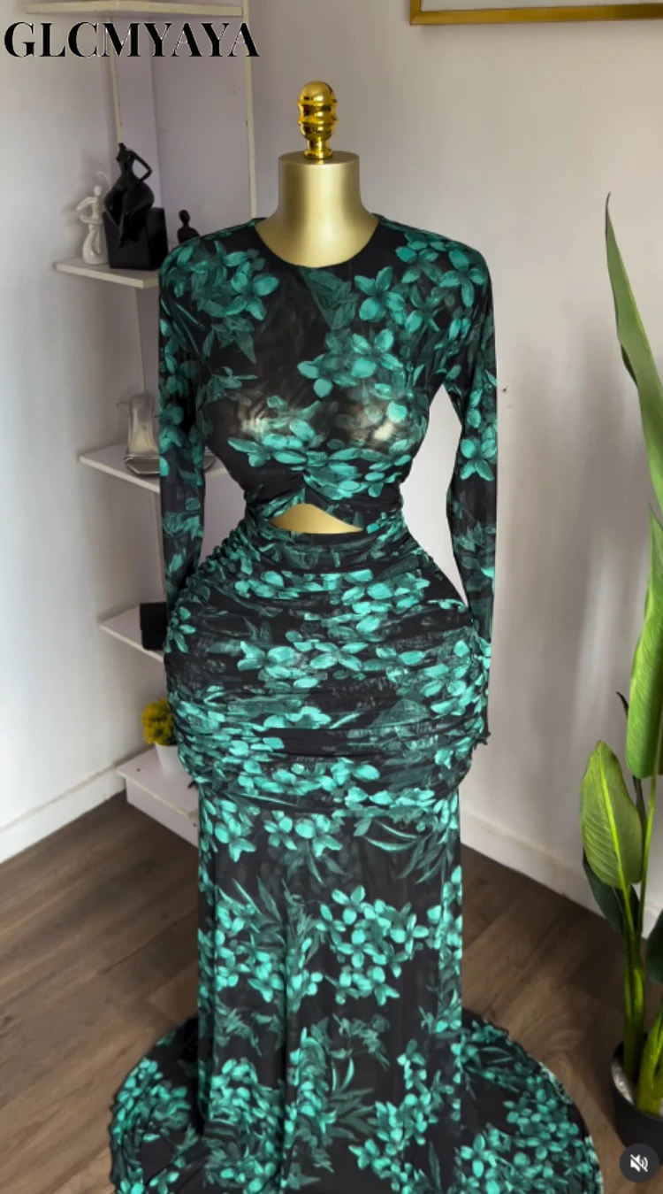 GLCMYAYA Women Floral Printed Bodycon Cutout Front Stacked Ruched Ruffles Mermaid Maxi Dress 2026 Parties Long Dresses Vestidos GLCMYAYA Women Floral Printed Bodycon Cutout Front Stacked Ruched Ruffles Mermaid Maxi Dress 2026 Parties Long Dresses Vestidos
