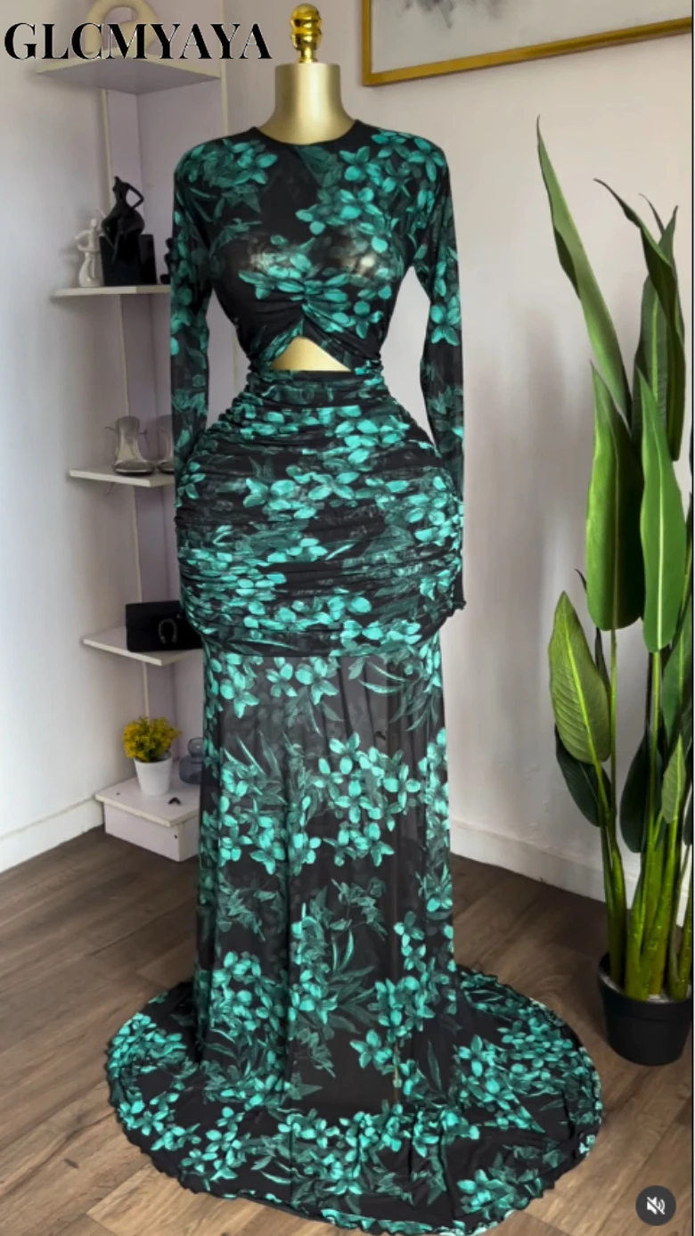 GLCMYAYA Women Floral Printed Bodycon Cutout Front Stacked Ruched Ruffles Mermaid Maxi Dress 2026 Parties Long Dresses Vestidos GLCMYAYA Women Floral Printed Bodycon Cutout Front Stacked Ruched Ruffles Mermaid Maxi Dress 2026 Parties Long Dresses Vestidos
