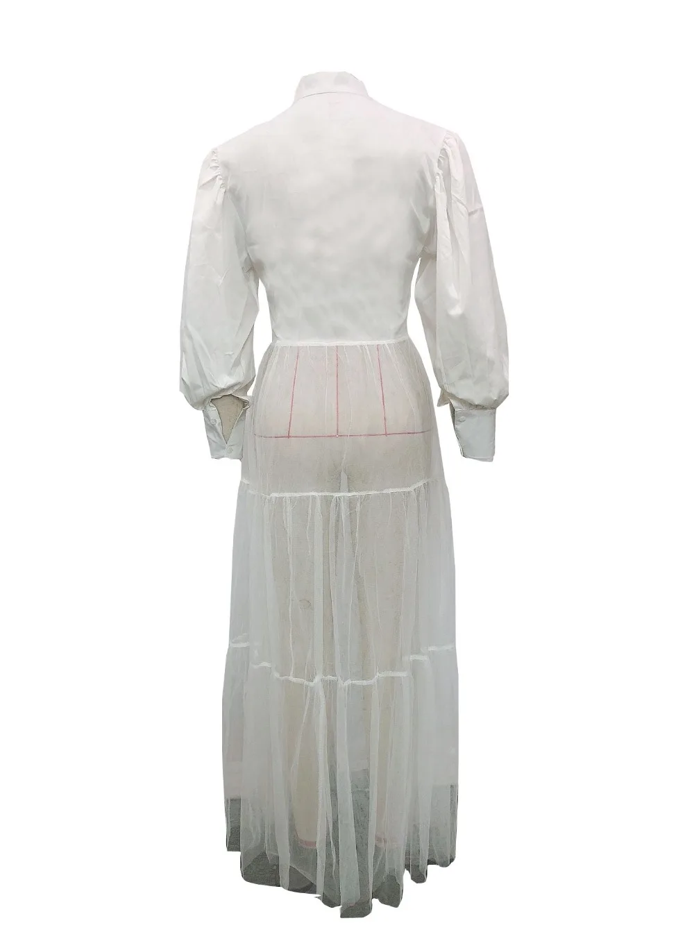 CM.YAYA Women Summer Long Sleeve Maxi Blouses Mesh Patchwork Long Dress Vintage Sexy Club Maxi Dresses