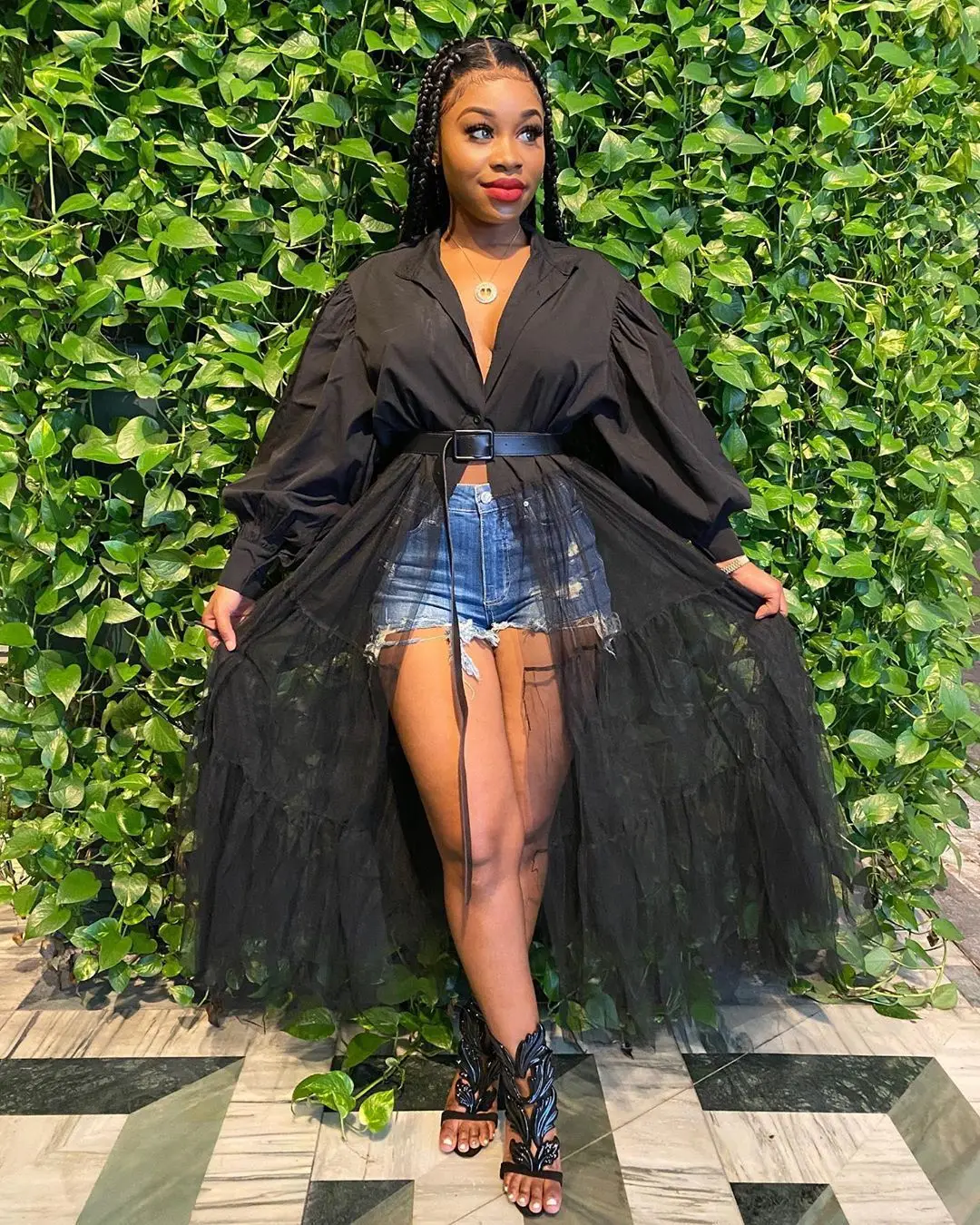 CM.YAYA Women Summer Long Sleeve Maxi Blouses Mesh Patchwork Long Dress Vintage Sexy Club Maxi Dresses