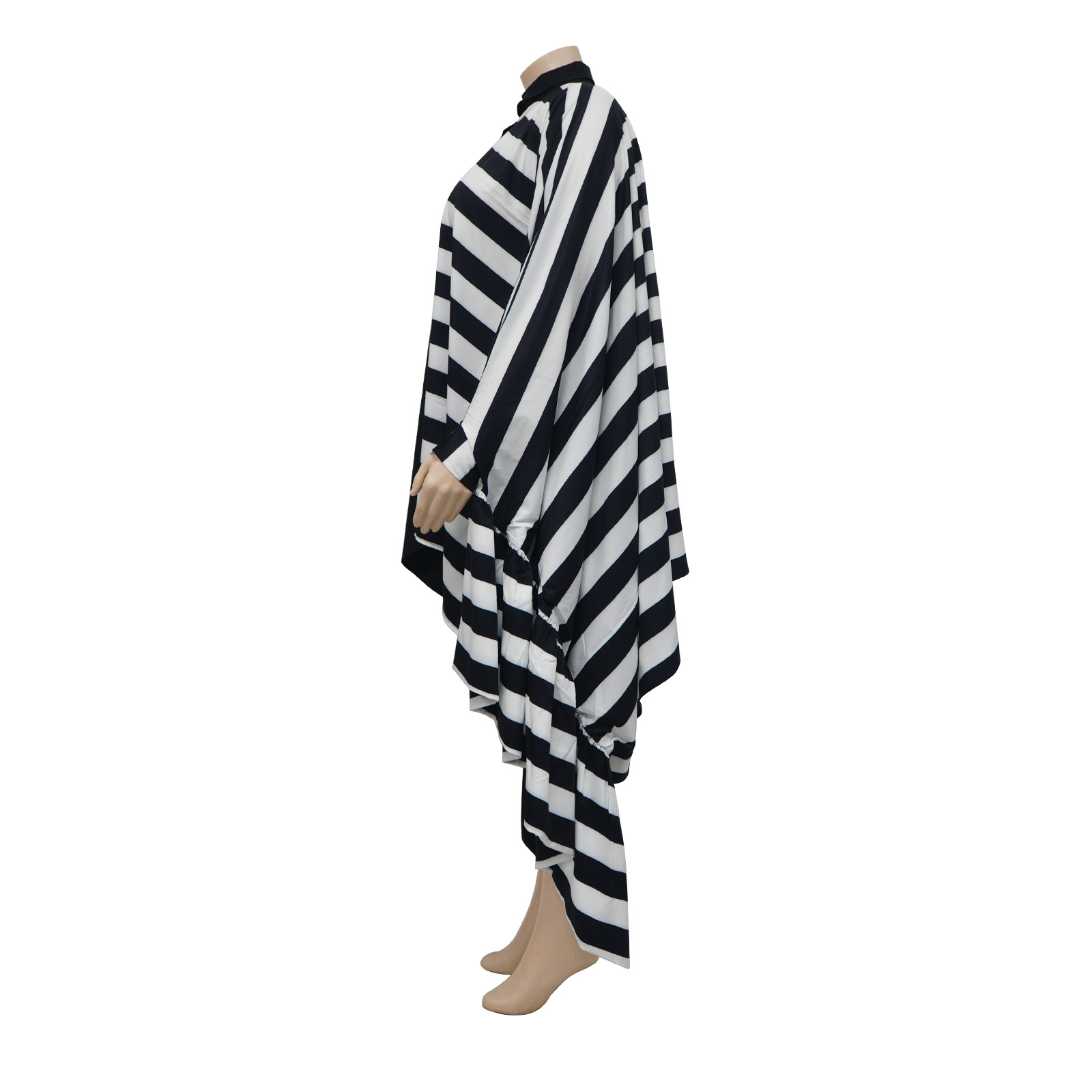 CM.YAYA Women Striped Patchwork Ruffles Hem Batwing Long Sleeve Loose Shirt Dress 2023 Autumn Winter Fashion Dresses Vestidos