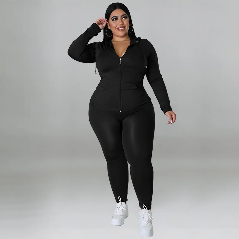CM.YAYA Elegant Plus Size Women's Set Ong Sleeve Track Zip Sweatshirt and Pants Set Fashion Tracksuit Two 2 Piece Set Outfits CM.YAYA Elegant Plus Size Women's Set Ong Sleeve Track Zip Sweatshirt and Pants Set Fashion Tracksuit Two 2 Piece Set Outfits