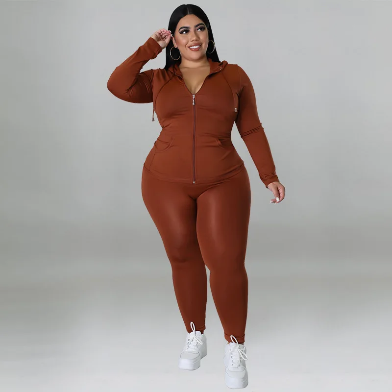 CM.YAYA Elegant Plus Size Women's Set Ong Sleeve Track Zip Sweatshirt and Pants Set Fashion Tracksuit Two 2 Piece Set Outfits CM.YAYA Elegant Plus Size Women's Set Ong Sleeve Track Zip Sweatshirt and Pants Set Fashion Tracksuit Two 2 Piece Set Outfits