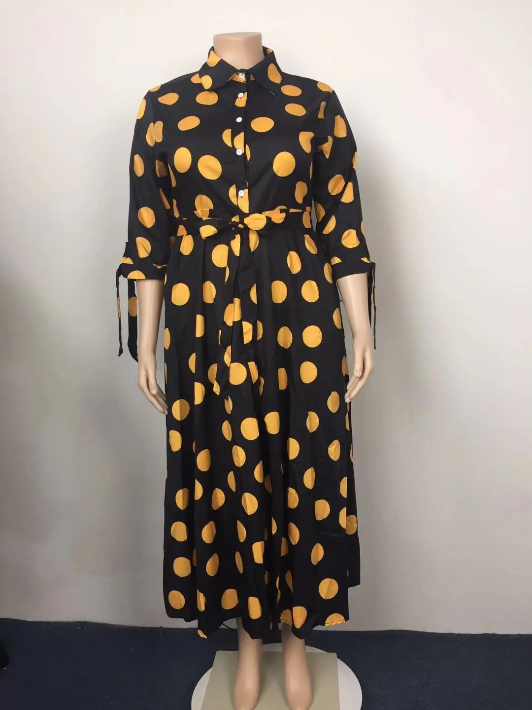CM.YAYA Autumn Dot Print Button Up Plus Size XL-5XL Women Blousers Maxi Dress Vestidos Streetwear Long Dresses Vestidos CM.YAYA Autumn Dot Print Button Up Plus Size XL-5XL Women Blousers Maxi Dress Vestidos Streetwear Long Dresses Vestidos