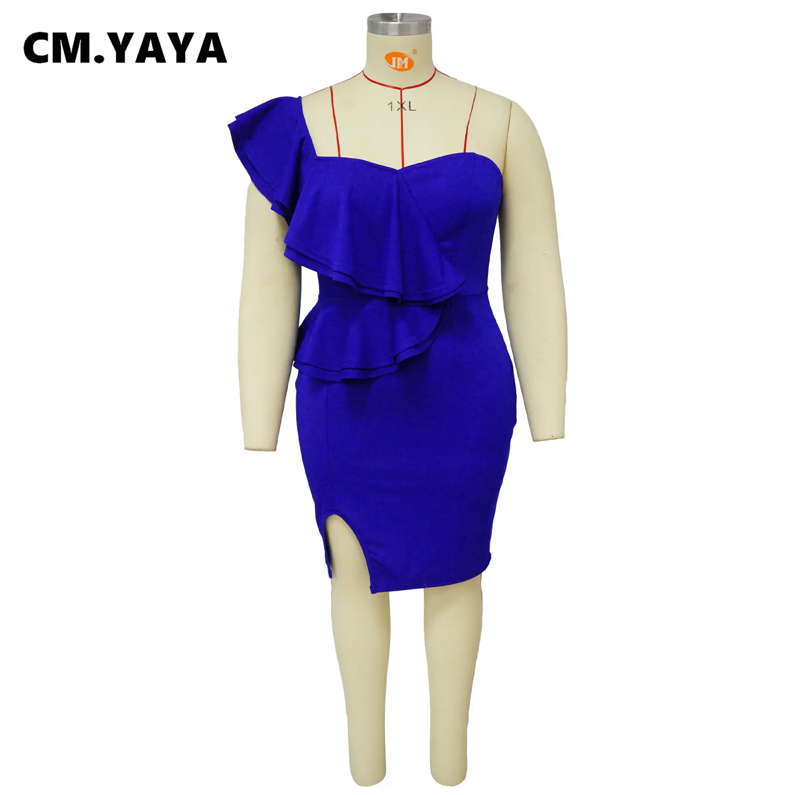 CM.YAYA Plus Size Women Ruffles Shoulder Sleeveless Bodycon Midi Dress 2023 Fashion INS Curve Sexy Party Club Dresses Vestidos CM.YAYA Plus Size Women Ruffles Shoulder Sleeveless Bodycon Midi Dress 2023 Fashion INS Curve Sexy Party Club Dresses Vestidos
