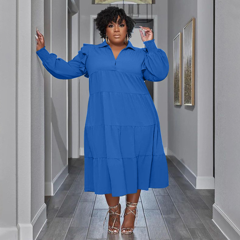 CM.YAYA Plus Size Vintage Women Long Sleeve Turn-down Collar Long Sleeve Big Swing Loose Shirt Blouse Maxi Long Dress Autumn CM.YAYA Plus Size Vintage Women Long Sleeve Turn-down Collar Long Sleeve Big Swing Loose Shirt Blouse Maxi Long Dress Autumn