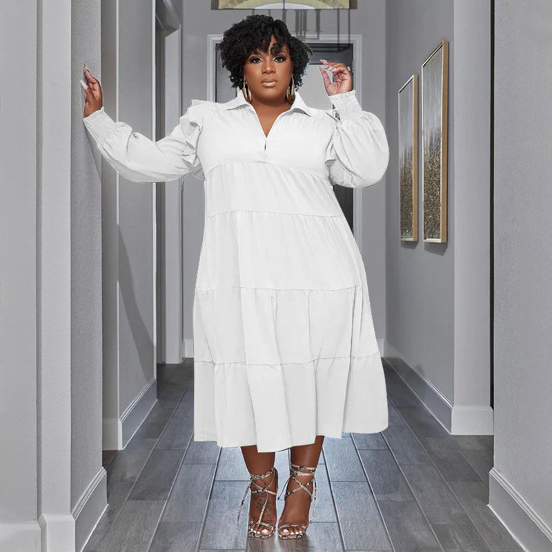 CM.YAYA Plus Size Vintage Women Long Sleeve Turn-down Collar Long Sleeve Big Swing Loose Shirt Blouse Maxi Long Dress Autumn CM.YAYA Plus Size Vintage Women Long Sleeve Turn-down Collar Long Sleeve Big Swing Loose Shirt Blouse Maxi Long Dress Autumn