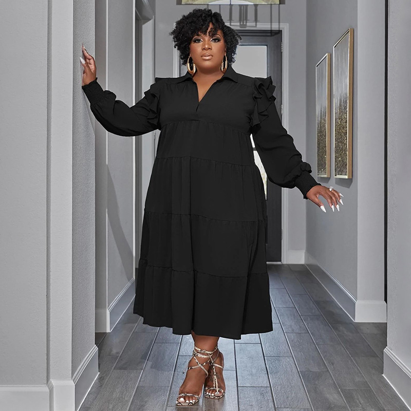 CM.YAYA Plus Size Vintage Women Long Sleeve Turn-down Collar Long Sleeve Big Swing Loose Shirt Blouse Maxi Long Dress Autumn CM.YAYA Plus Size Vintage Women Long Sleeve Turn-down Collar Long Sleeve Big Swing Loose Shirt Blouse Maxi Long Dress Autumn