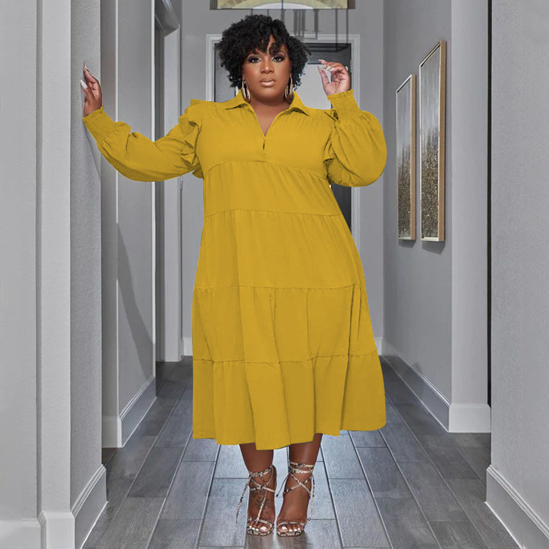CM.YAYA Plus Size Vintage Women Long Sleeve Turn-down Collar Long Sleeve Big Swing Loose Shirt Blouse Maxi Long Dress Autumn CM.YAYA Plus Size Vintage Women Long Sleeve Turn-down Collar Long Sleeve Big Swing Loose Shirt Blouse Maxi Long Dress Autumn