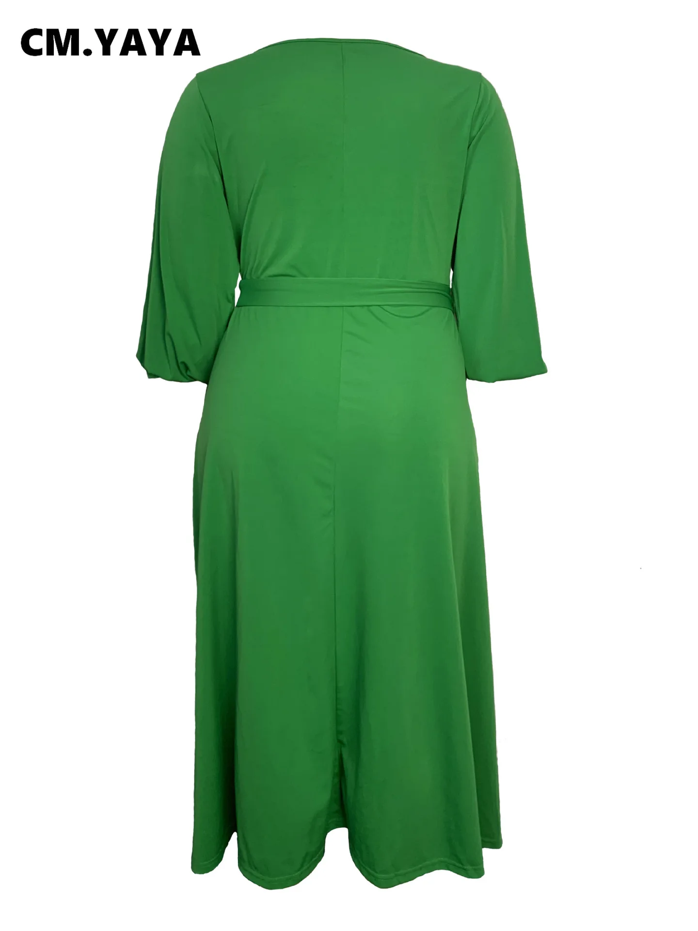 CM.YAYA 2024 Plus Size Summer Solid Sexy Half-Sleeve O-Neck Long Maxi Women Dress Belt Night Club Casual Beach Party Dresses