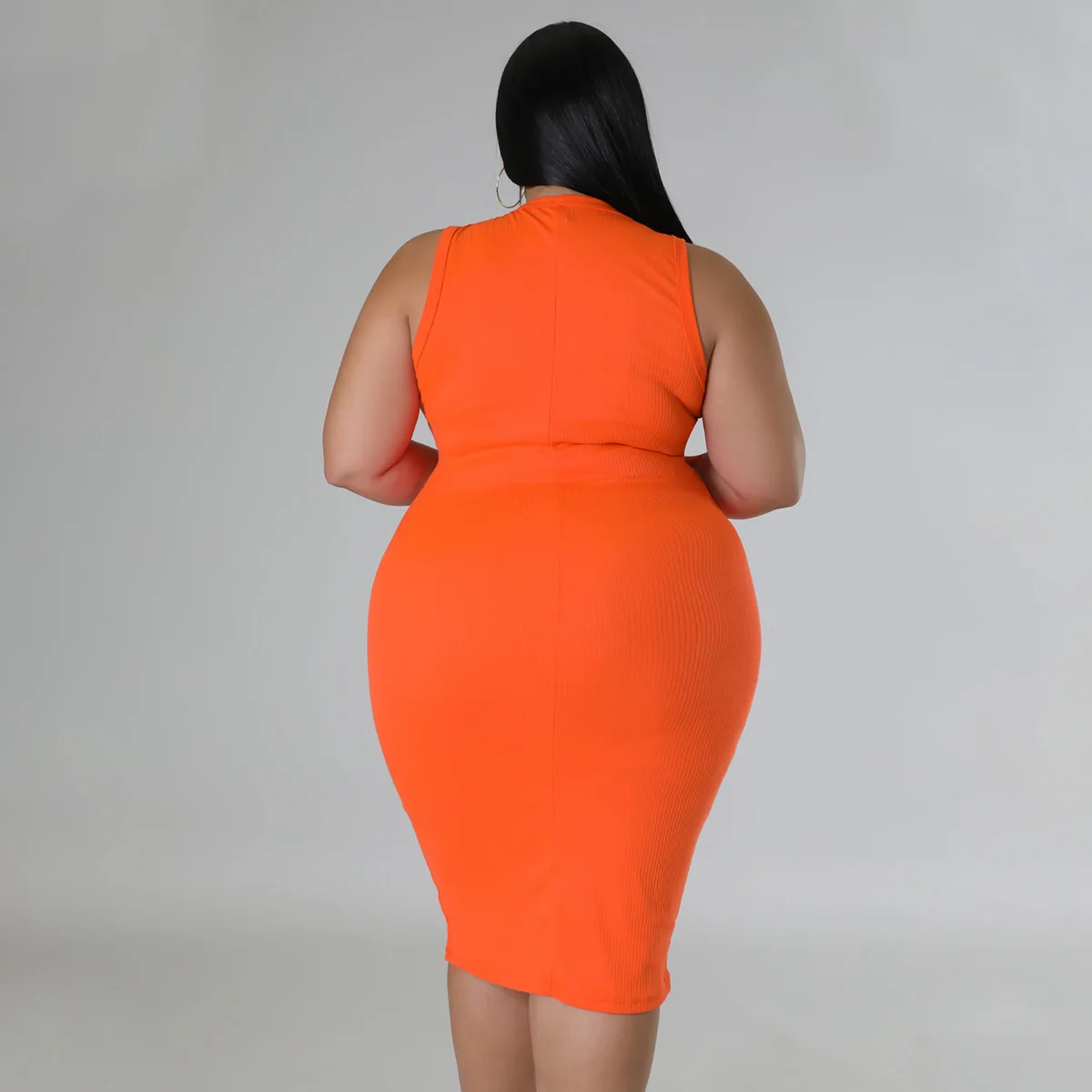 CM.YAYA Women Plus size Fashion Sleeveless Knit Ribbed Bodycon Midi Tank Dress High Street Vintage Party Evening Pencil Dresses