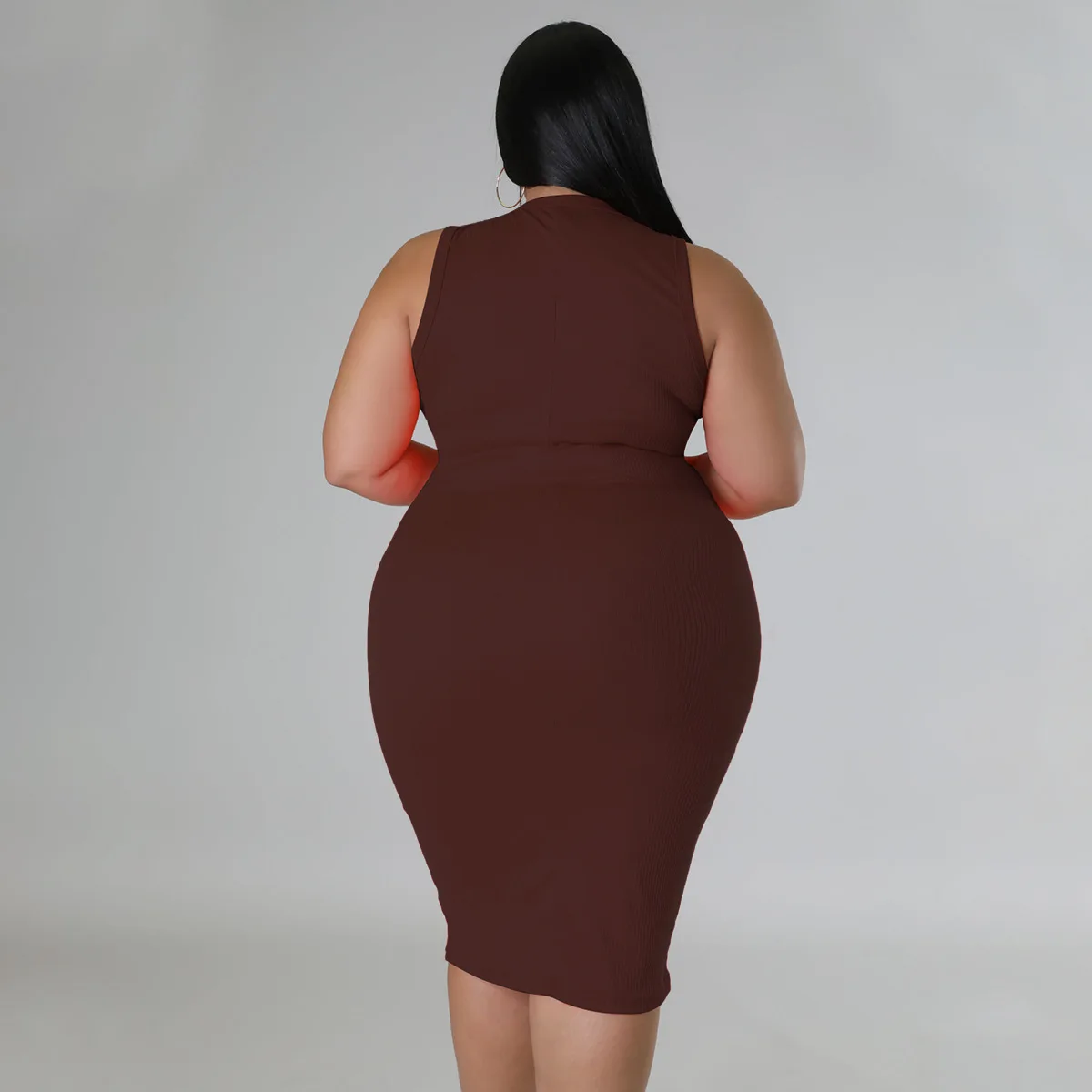 CM.YAYA Women Plus size Fashion Sleeveless Knit Ribbed Bodycon Midi Tank Dress High Street Vintage Party Evening Pencil Dresses