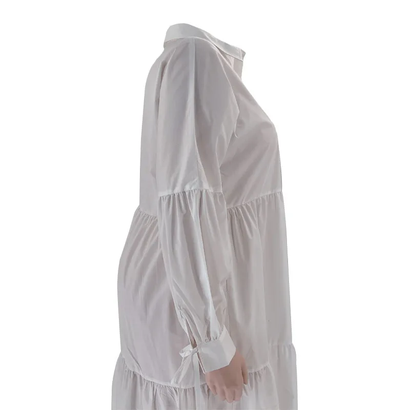 CM.YAYA Plus Size Women Lapel Collar Long Sleeve Single Breasted High Low Asymmetrical Big Swing Loose Shirt Smock Maxi Dress