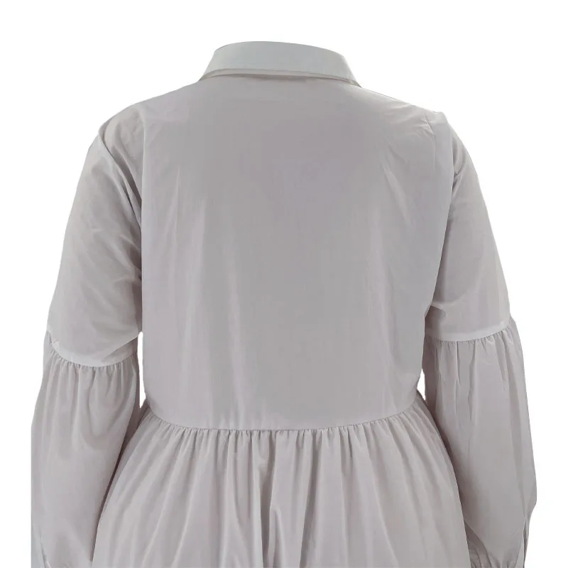 CM.YAYA Plus Size Women Lapel Collar Long Sleeve Single Breasted High Low Asymmetrical Big Swing Loose Shirt Smock Maxi Dress