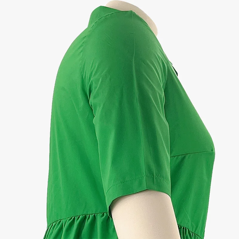 CM.YAYA Plus Size Women Short Sleeve Single Breasted Ruffles Hem Big Swing Smock Shirt Dress 2022 Summer Elegant Orange Dresses